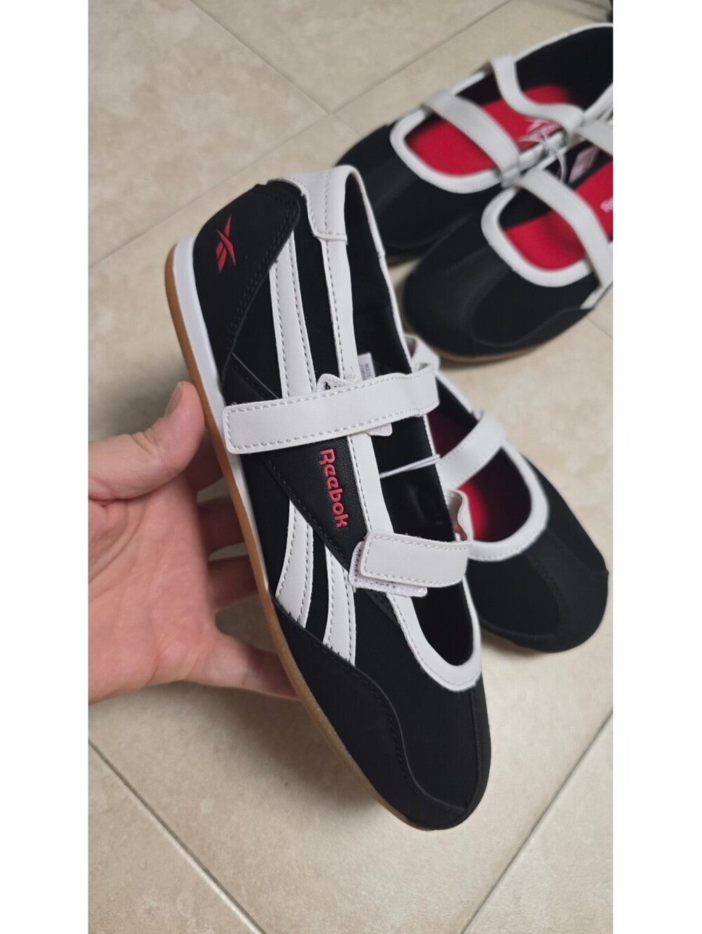 Reebok Women’s Mary Jane Ballet Sneakers – Black/White/Red – NEW - Picture 2 of 9